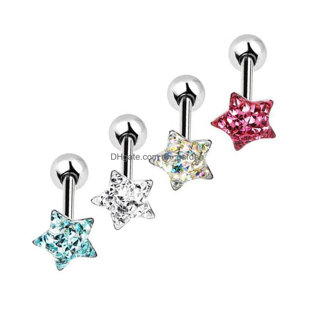 12pieces ferido disc barbell tongue ring piercing cz crystal epoxy retainer body jewelry 14g-round heart & star shape