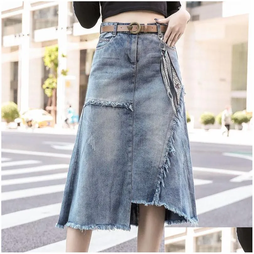 Plus Size 5XL Denim Skirt Women Skirts Womens Summer Sexy Mid High Waist With Belt Jean Skirt Female Jupe Falda Fashion 201911