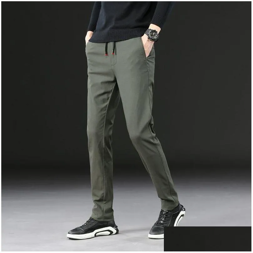 Spring Autumn Fashion Slim Fit Men Casual Pants Straight Dress Elastic Business Trousers For Man Size 28-36 Men`s