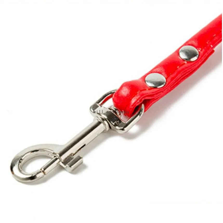 Red Black Candy Color PU Leather Leash Cute Puppy Walk Leashes Hook Pet Dogs Supplies Will and Sandy