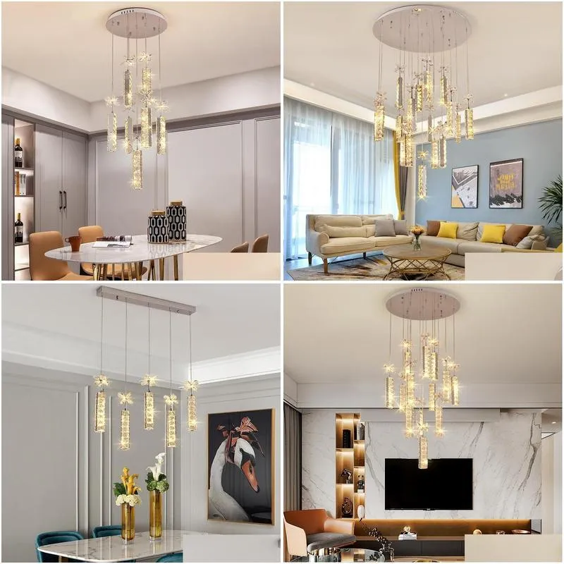 large luxury k9 crystal led chandelier lighting fixture rings dimond pendant hanging indoor lamp stair hall e14 chrome cristal