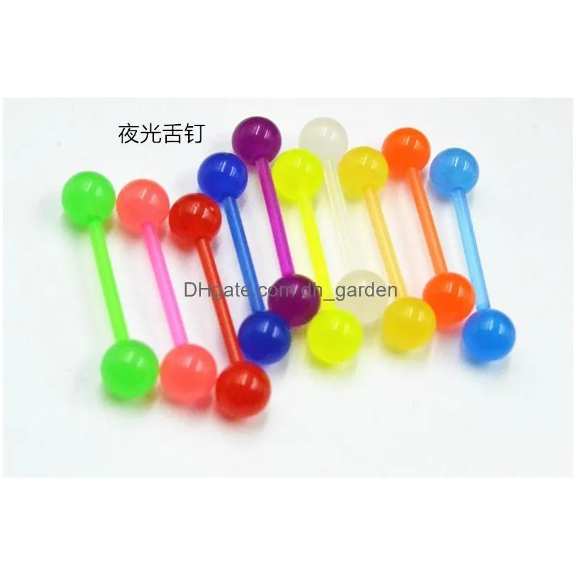 100pcs/lot glow in dark luminous fexible tongue ring bar nipple barbells body piercing jewelry 1.6x16x6/6mm