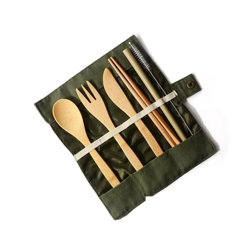 Set Di Posate Kit Di Posate Da Viaggio In Bambù Naturale Include Coltello  Forchetta Cucchiaio St E Spazzola Pulizia Pranzo In Ufficio Cam Sn38  Consegna A Goccia Dhu9R Da 5,64 €