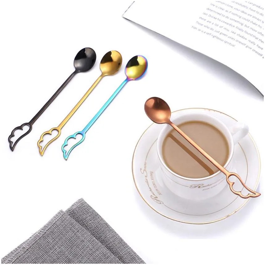 Angel Wing Tail Spoon Stainless Steel Home Kitchen Dining Flatware Feather Dessert Coffee Spoons Cutlery Home Bar Tool For Wedding