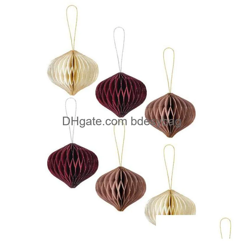 christmas decorations 6 pcs/set paper honeycomb ornaments tree 3d mini for home diy holiday wall years jewelry 2022 6cm