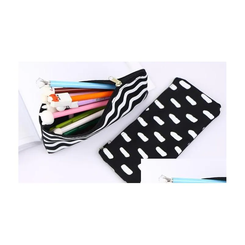 wholesale stripe pencil bag pocket school cosmetic make up pencil pen organizer bag case pouch office school supplies