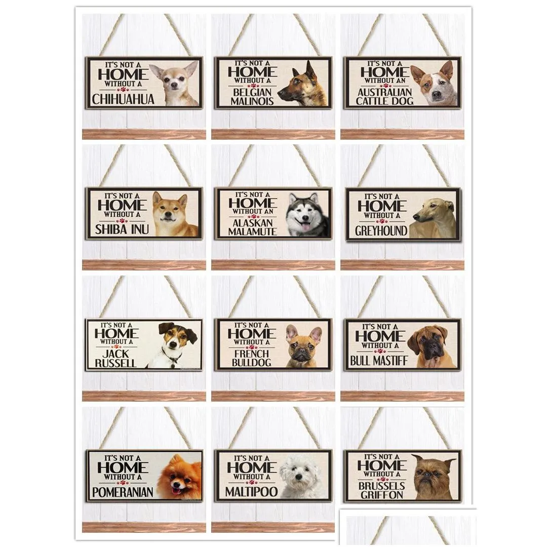 rectangle wooden decoration hanging board dog pet decor door sign plaque home accessories ornament 16 styles for choose