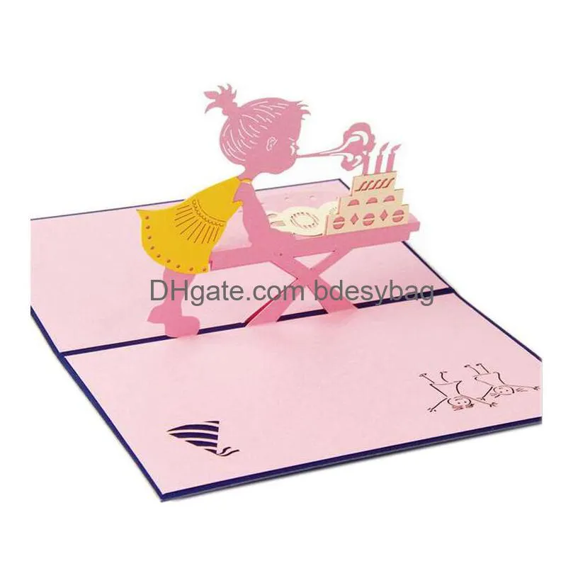 wholesale- hot sale greeting cards with envelope up 3d card beautiful foldable cut paper creative handmade girl children birthday gift