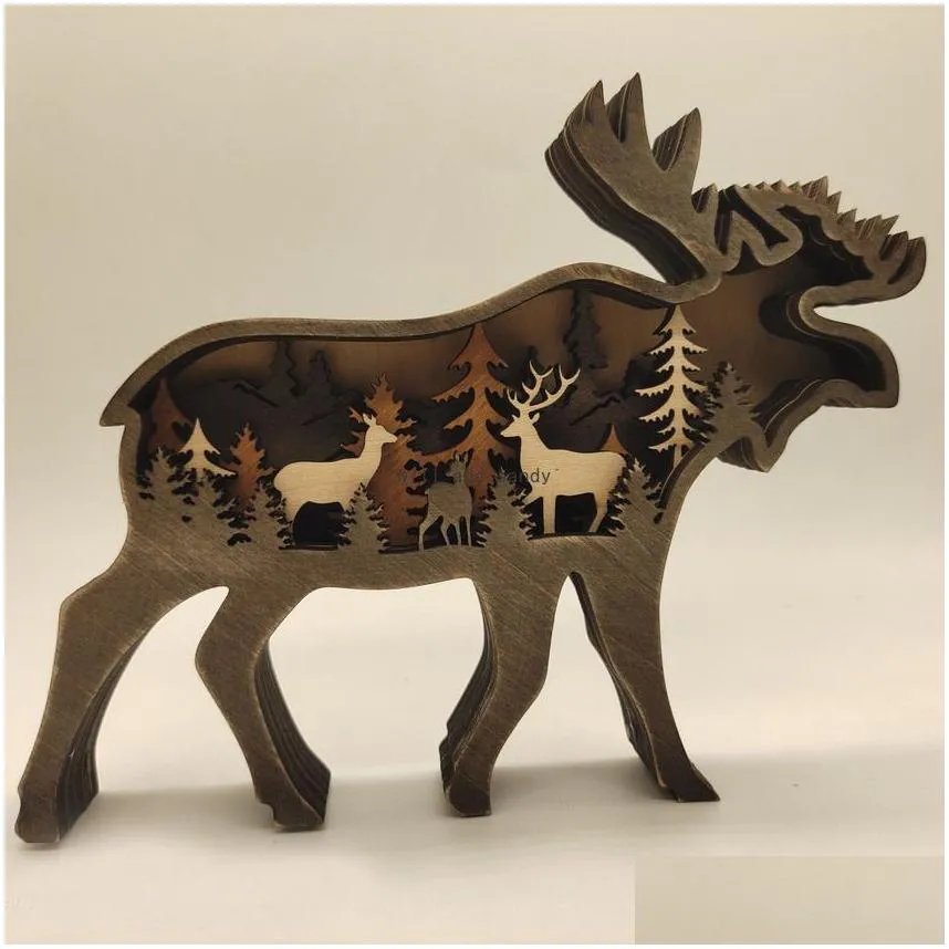 Bear Christams Deer Craft 3D Laser Cut Wood Home Decor Gift Art Crafts toy Wild Forest Animal Table Decoration Bear Statues Ornaments Room