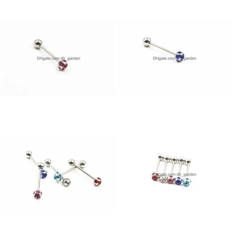 lo50pcs surgical steel gems tongue ring bar nipple barbells piercing 14g~1.6mm body jewelry arrived