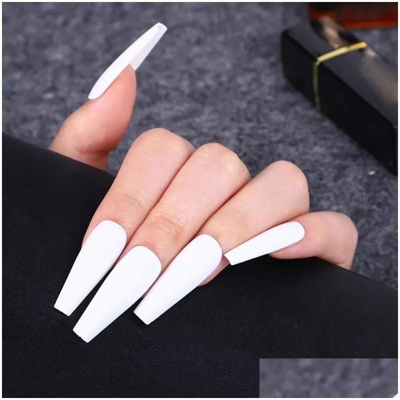 False Nails Upgraded Version 24Pcs Matte Long Ballerina Tips Colorful Coffin Full Cover Fake With Glue Nail Art Decor