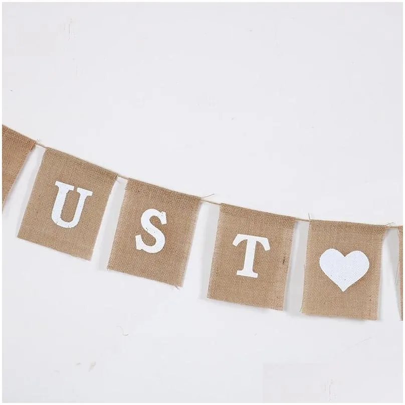 Party Decoration 1set Jute Burlap Bunting Rustic Just Married Mr Mrs Wedding Banner Garland Flags Candy Bar Home Event Supplies