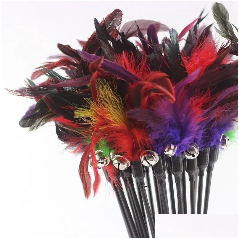 cat toys feather wand kitten cat teaser turkey feather interactive stick toy wire chaser wand toy random color