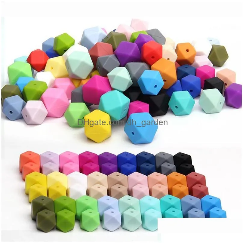 50 pcs silicone teething hexagon 17mm nursing chew necklace diy jewelry findings bpa teether beads for baby