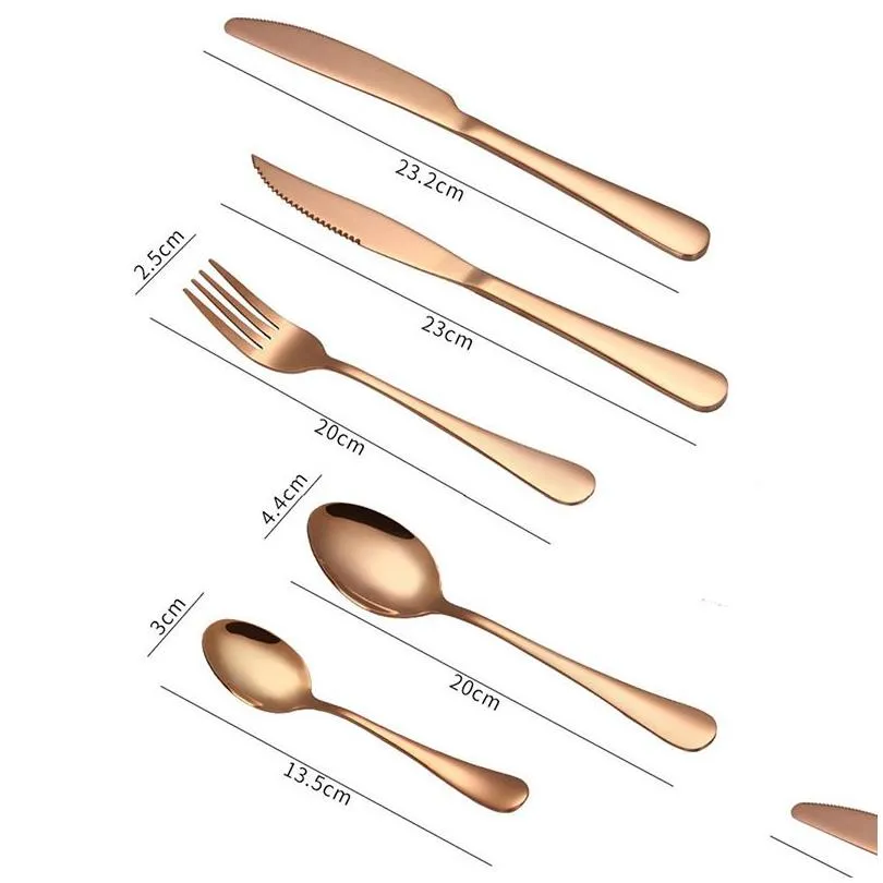 4pcs/set Stainless Steel Stableware Set Knife Fork Spoon Set Flatware Sets Gold Rainbow Drop Ship