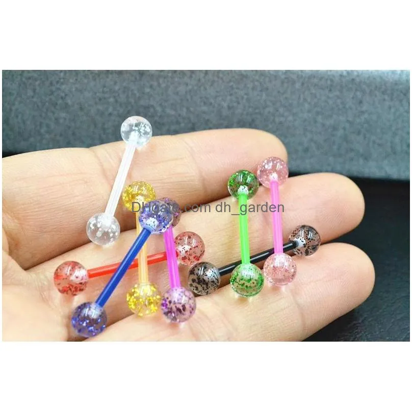 100pcs shipment uv body piercing jewelry-flexible tongue ring bar glitter balls nipple barbells soft bio body piercing