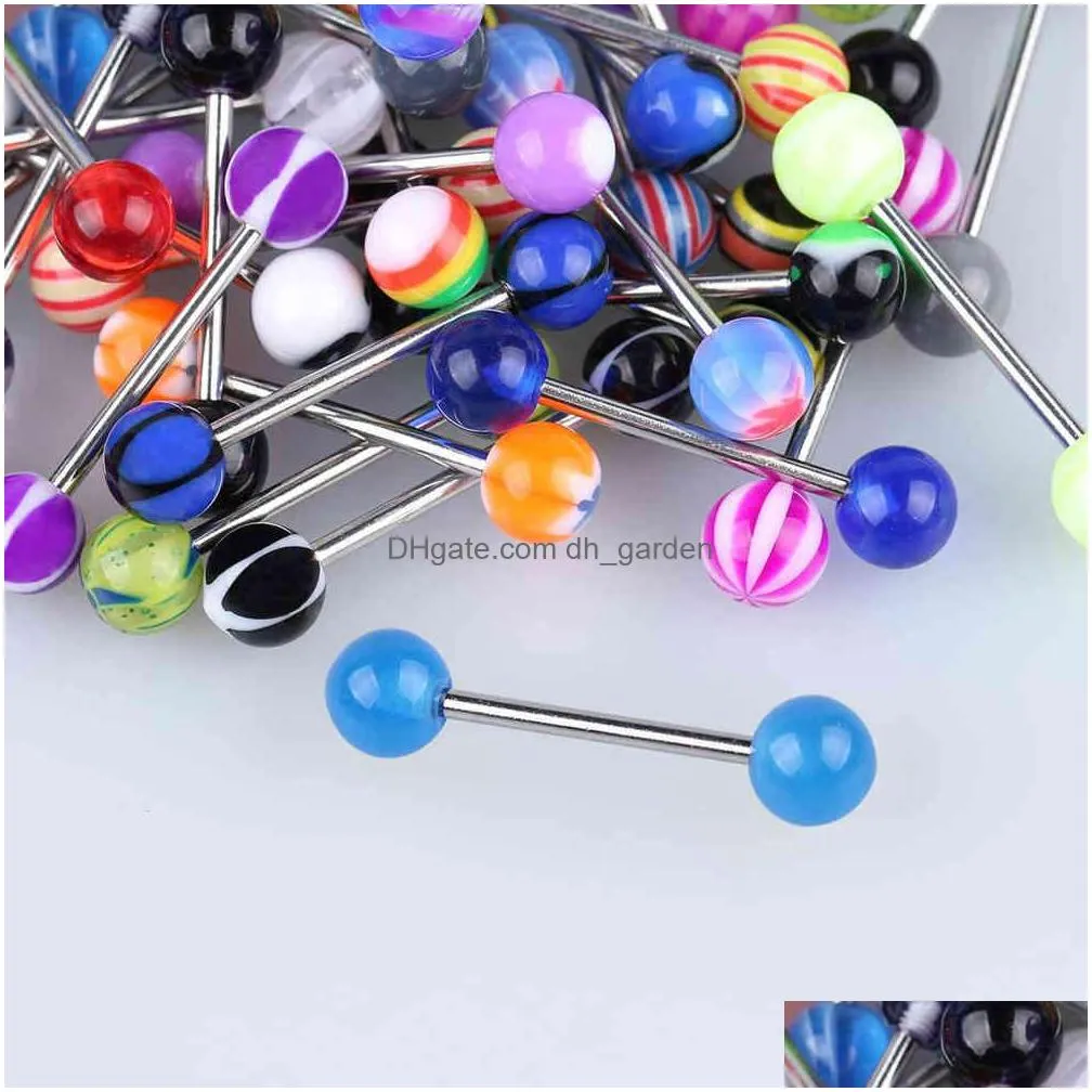 110pcs/set acrylic tongue piercing ring barbell stud nipple rings ear cartilage tragus bar stainless steel women body jewelry