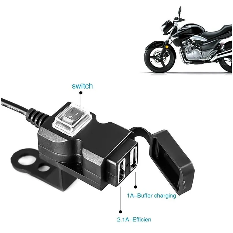 dual usb port 12v waterproof motorcycle handlebar  5v 1a/2.1a adapter power supply socket for phone