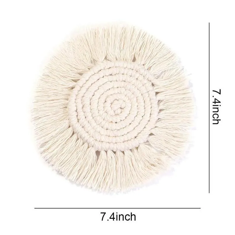 Mats & Pads Drink Coasters Braided Cup Northern Europe Pure Handmade Cotton Braid Macrame Pad For Table Desk Protection