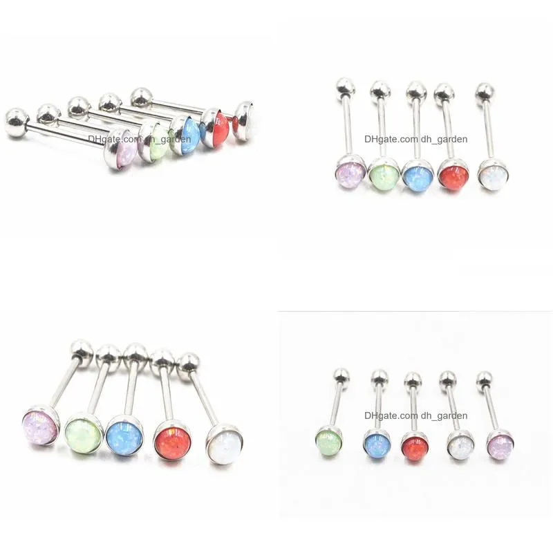 50pcs body jewelry piercing opal gems sparking tongue ring bells nipple 14g~1.6mmx16mm bar mix nice colors