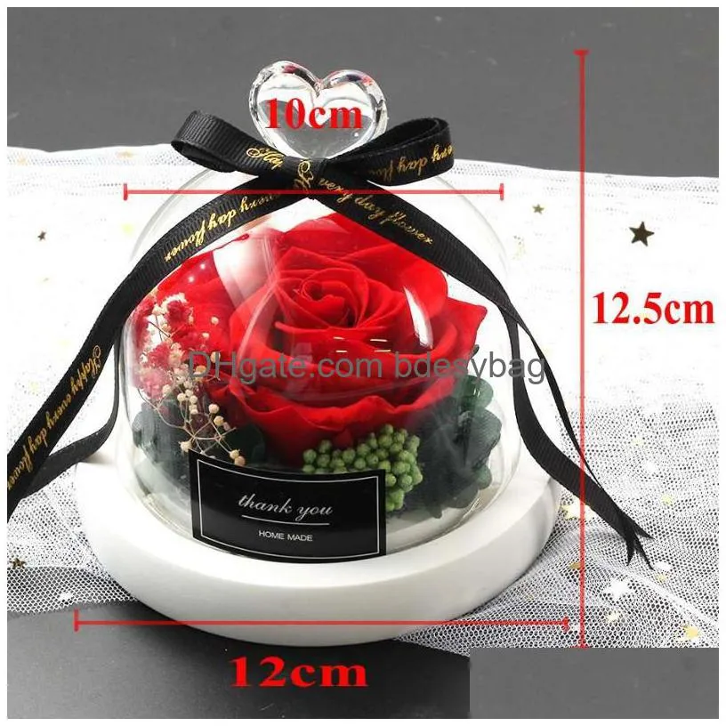 decorative flowers & wreaths real roses in flask glass dome rose eternal preserved valentines day gift girlfriend