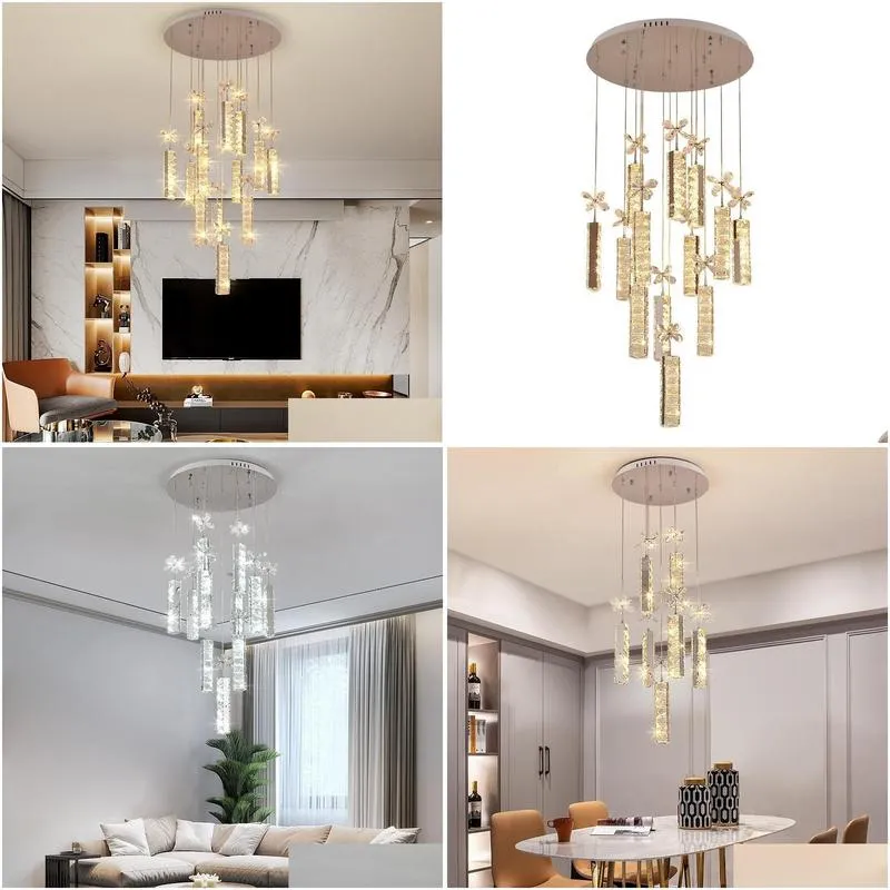 large luxury k9 crystal led chandelier lighting fixture rings dimond pendant hanging indoor lamp stair hall e14 chrome cristal