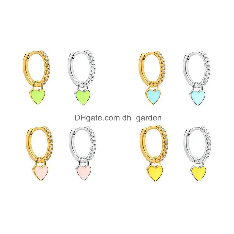 roxi lovely ins heart crystals round hoop for women girl pink blue green cartilage earrings 925 sterling silver brincos