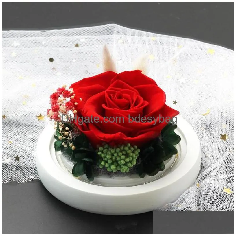 decorative flowers & wreaths real roses in flask glass dome rose eternal preserved valentines day gift girlfriend