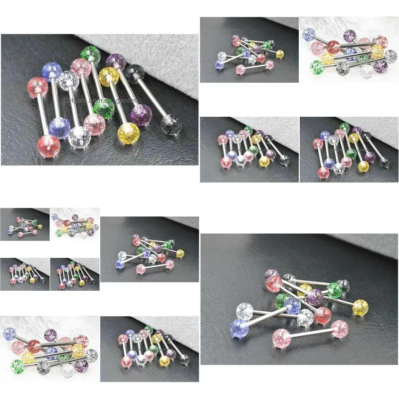 100pcs tongue/ nipple shield ring barbells straight bar 14g glitter balls body piercing jewelry