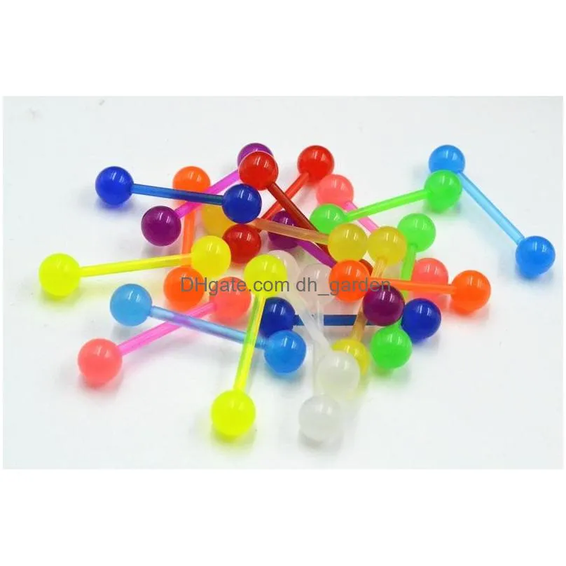 100pcs/lot glow in dark luminous fexible tongue ring bar nipple barbells body piercing jewelry 1.6x16x6/6mm