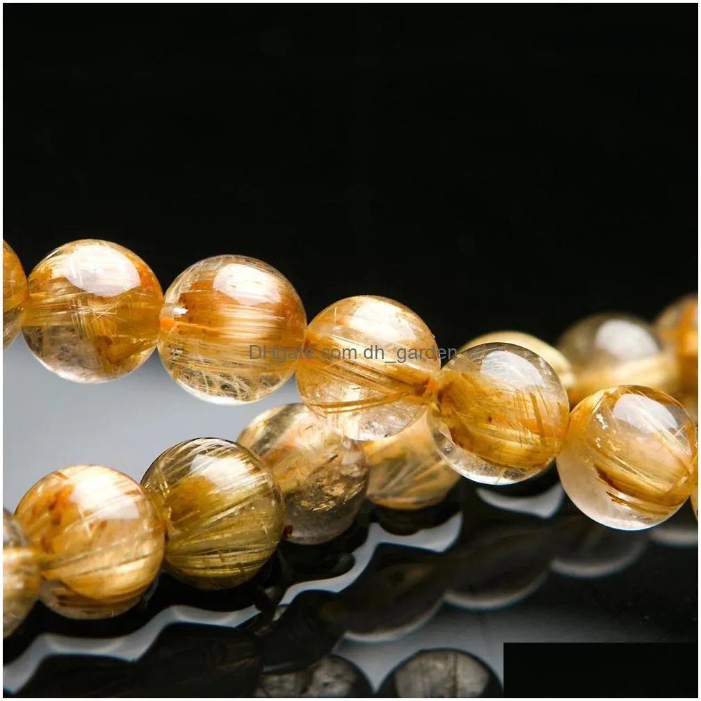 natural gold rutilated quartz crystal bracelet woman man wealthy titanium round beads 7mm 8mm 9mm from brazil jewelry aaaaa