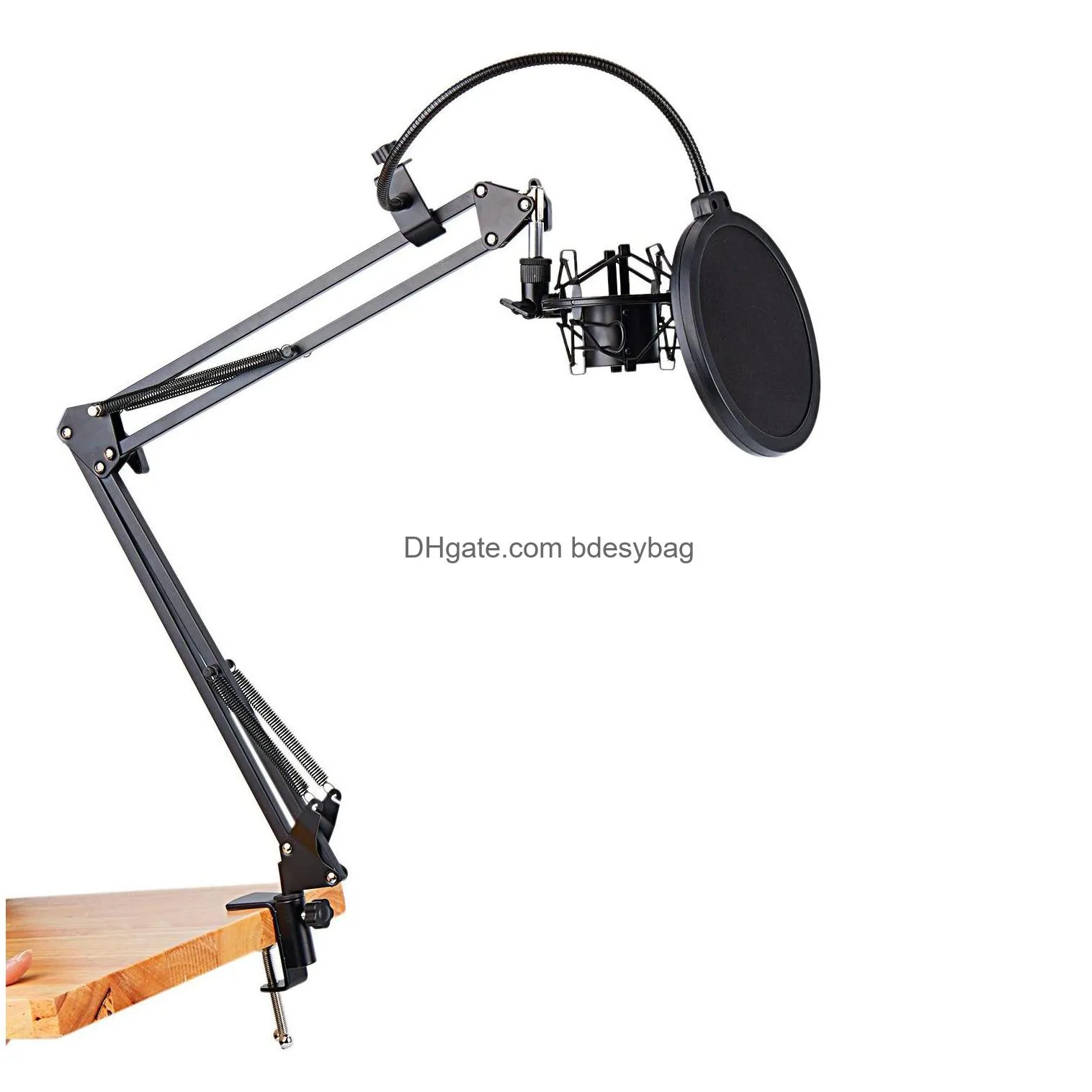 nb-35 microphone scissor arm stand and table mounting clamp&nw filter windscreen shield & metal mount kit