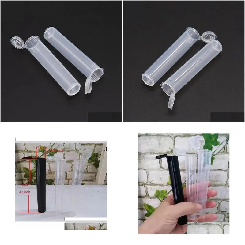 wholesale  top 116mm pre roll packaging tube bottle plastic clear black white doob joint blunt pre-rolling pill container length 4.6