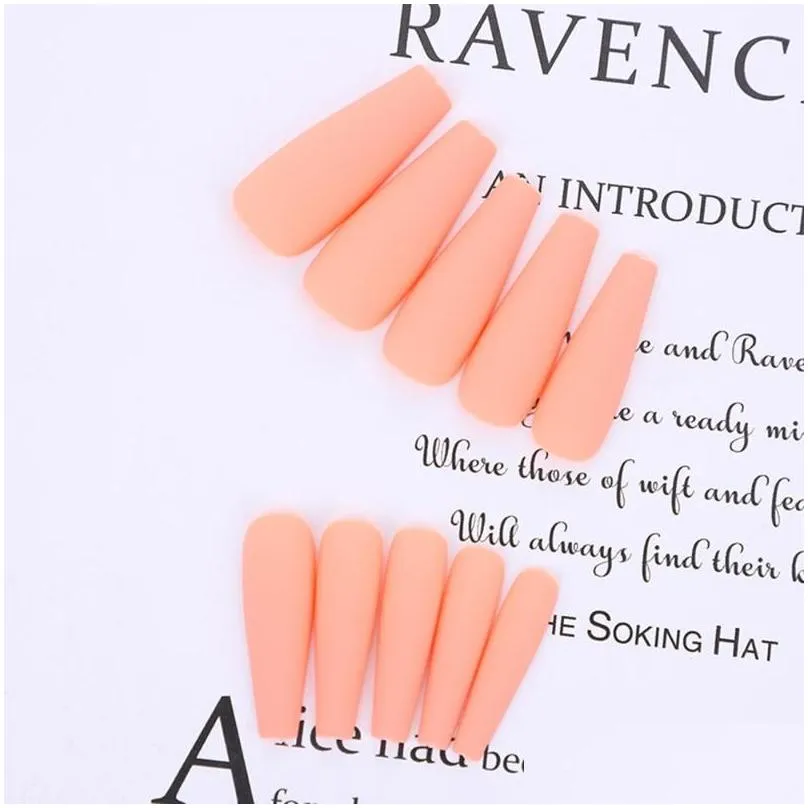 False Nails Upgraded Version 24Pcs Matte Long Ballerina Tips Colorful Coffin Full Cover Fake With Glue Nail Art Decor