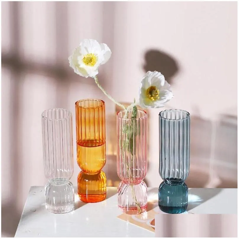 home decoration glass vase room decoration flower pot modern color crystal transparent hydroponic plant flower arrangement art