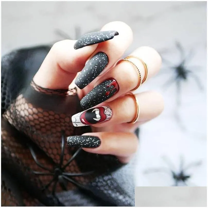 False Nails 24Pcs/box Ballerina Stiletto With Halloween Style Design Detachable Nail Tips Coffin Manicure Patches Press On