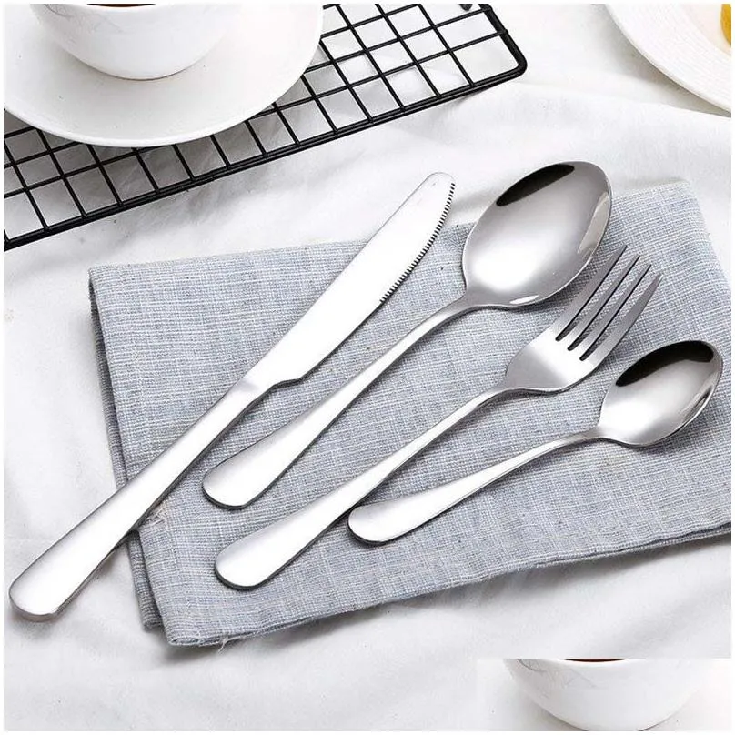 4pcs/set Stainless Steel Stableware Set Knife Fork Spoon Set Flatware Sets Gold Rainbow Drop Ship