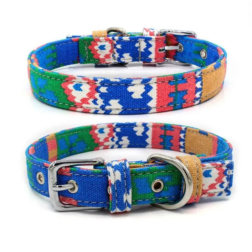 Dog collar Fashion canvas Colorful print dogs collars Adjustable pin buckle Collar Rings Pet Supplies