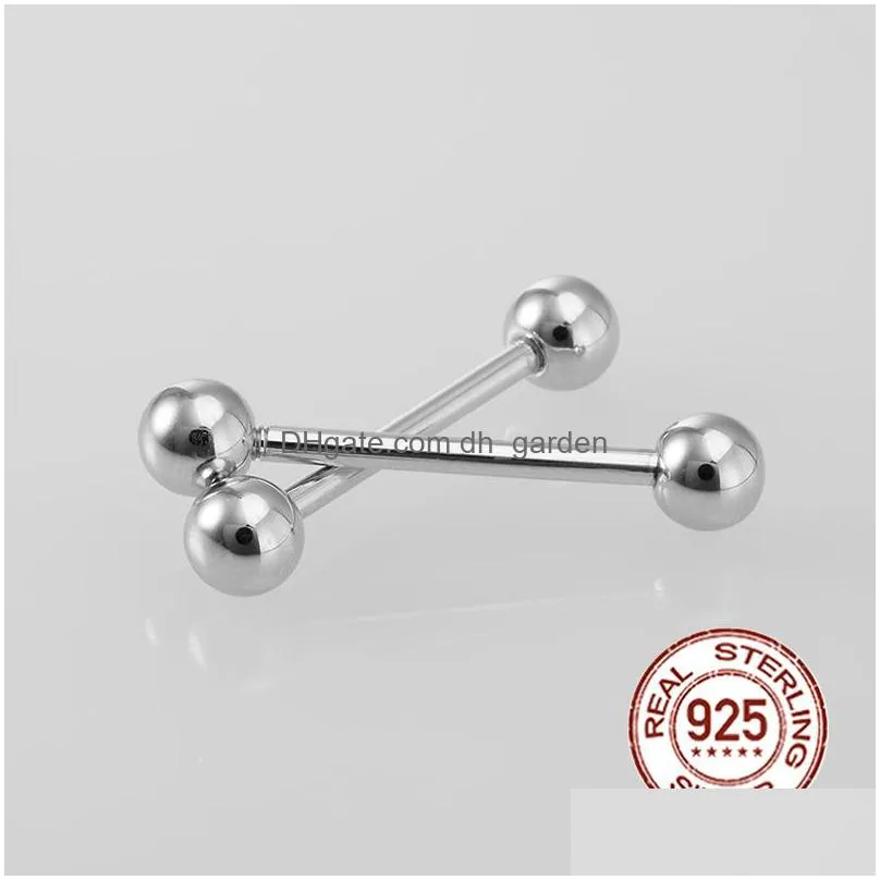 1pc 925 sterling silver round straight tongue barbell for women 16mm nipple rings 14g hypoallergenic piercing fine jewelry