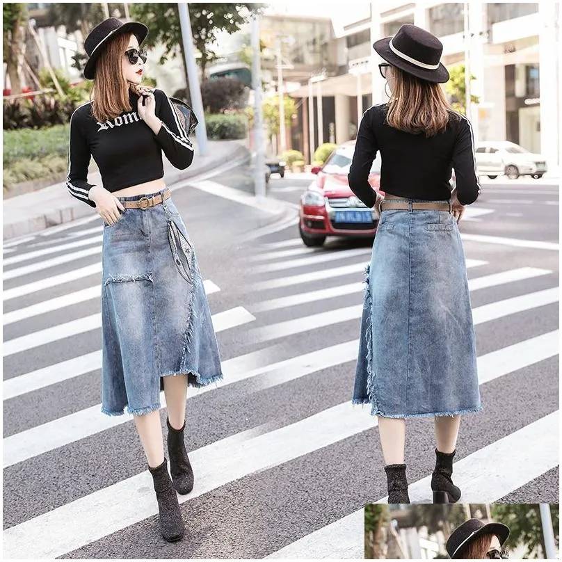 Plus Size 5XL Denim Skirt Women Skirts Womens Summer Sexy Mid High Waist With Belt Jean Skirt Female Jupe Falda Fashion 201911