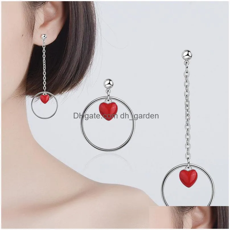 meyrroyu 925 silver red love circle necklace earrings women engagement party jewelry set gift