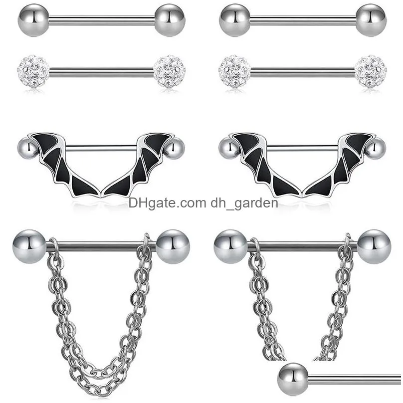 14g chain dangle heart-shape rings piercing straight nipple tongue rings barbell body kit for women girls