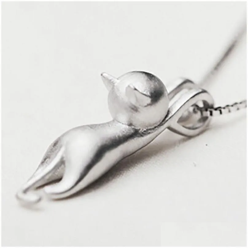 Wholesale-Fashion Women 925 Sterling Silver Cat Chain Pendant Necklace Charm Jewelry New Party Supplies