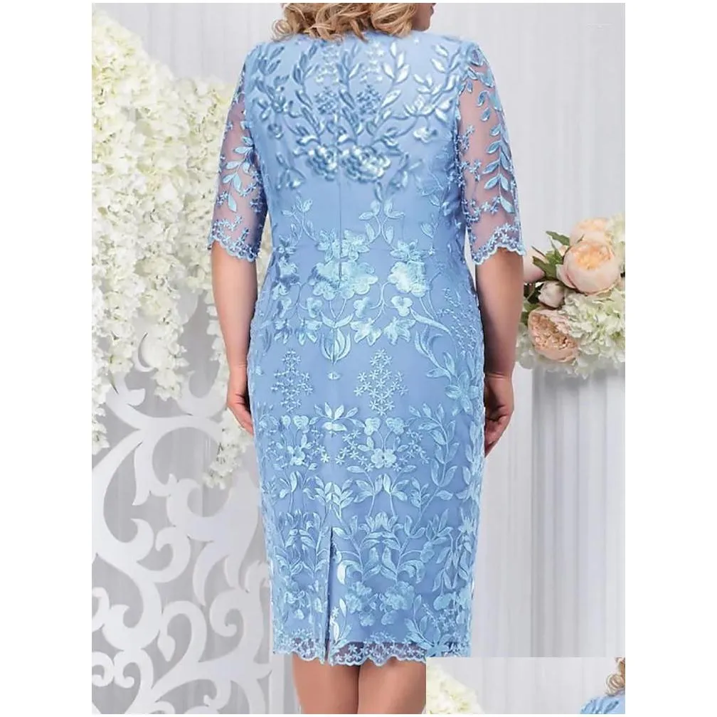 Plus Size Dresses Party Dress For Wedding Guest Luxury Elegant Women`s 50 Year Ladies Lace Floral Prom Bodycon Chubby