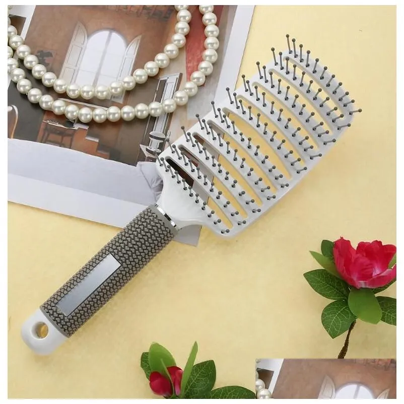 Women Massage Brush Hair Brush Smooth Hair Pure Pig Hairbrush Styling Plastic Nylon Big Bent Comb Hairdressing Styling Tool