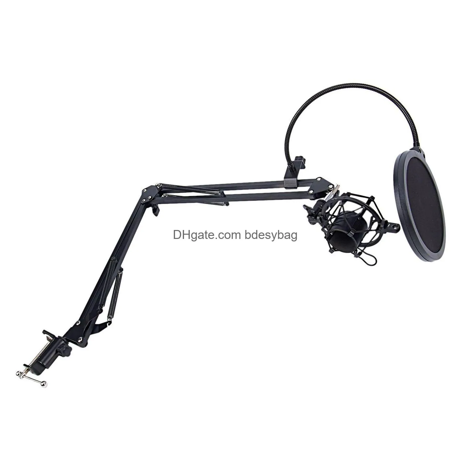 nb-35 microphone scissor arm stand and table mounting clamp&nw filter windscreen shield & metal mount kit