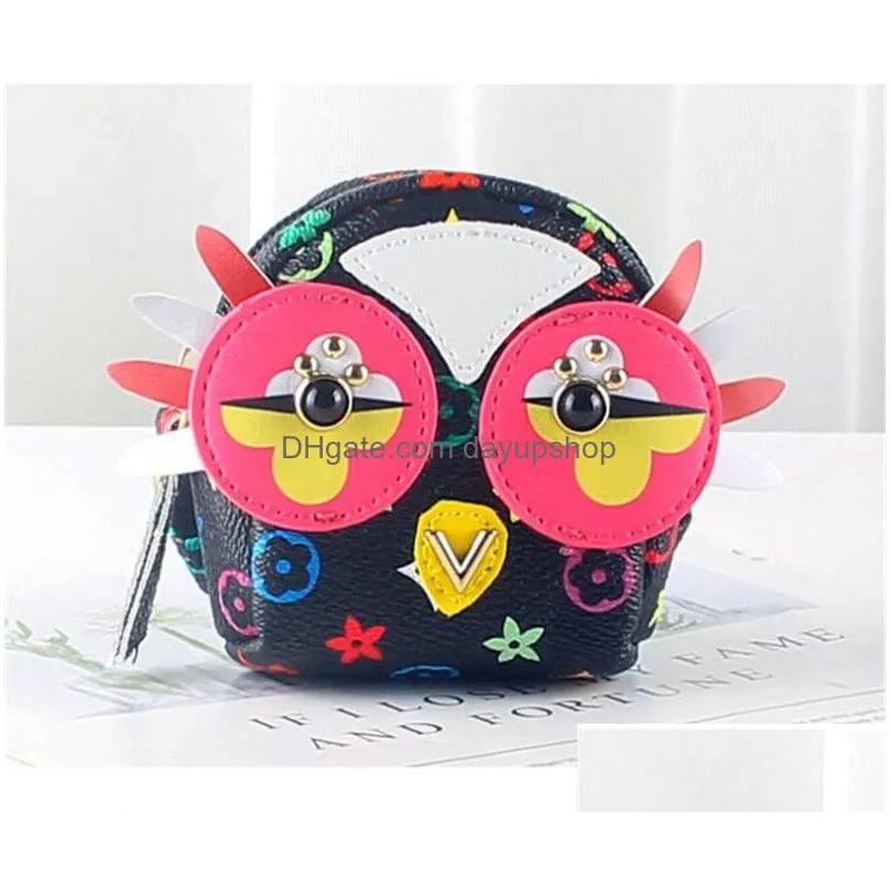 cute owl keychains designer animal fur chick car keyring chain charms leather coin cards keys holder purse zipper pocket bag pendant