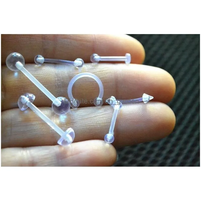 lot500pcs body jewelry-uv flexible retainer clearlip labret bar horseshoes ring ear helix lip piercing tongue barbell