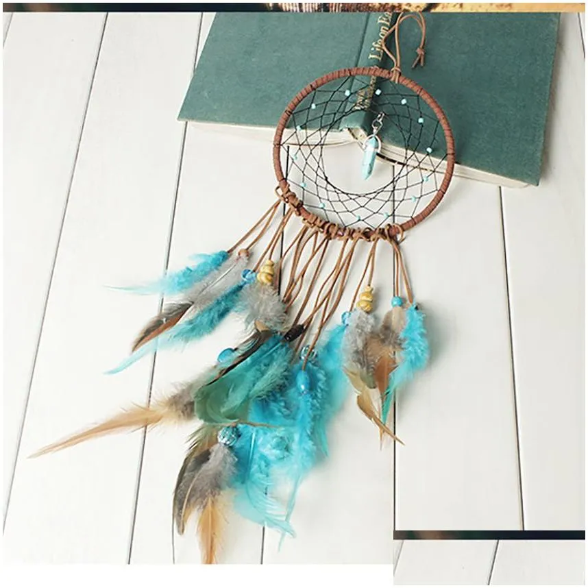 Boho dream catch Tassel Feather Turquoise Wind Chimes Window Wall Hanging Indian Home Decor