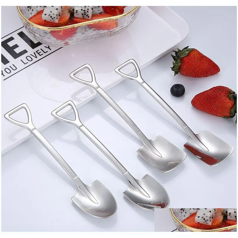 UPDATE 304 stainless steel creative tip flat shovel spade spoon coffee dessert ice cream spoons Watermelon digging drop ship